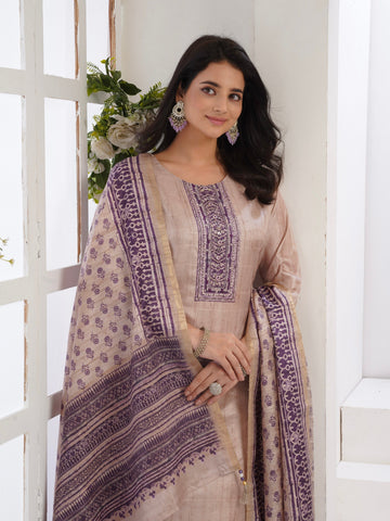 Plum Perfection with Chiku Ready To Wear Silk kurta Set Geetha Creation